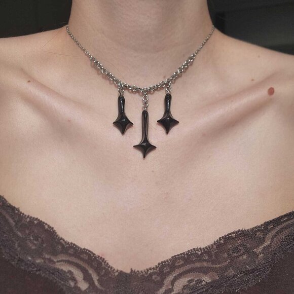 Gothic black cross silver choker necklace with a small silver chain - Picture 8 of 8